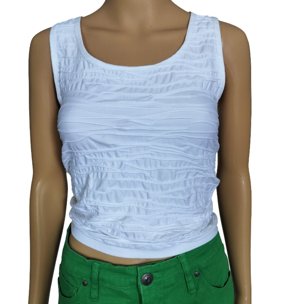 French Laundry White Ruched Crop Tank Top Size S NWT